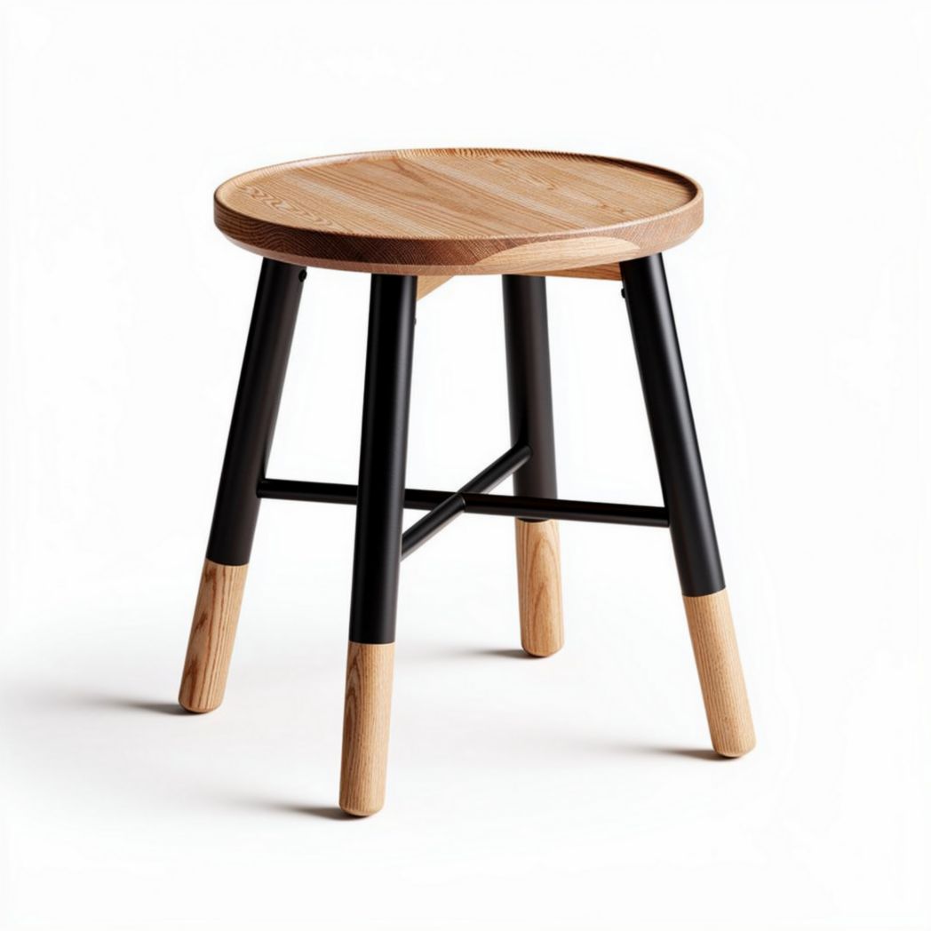 Wooden Round Stool – Suitable for Indoor Seating – Made of Wood and Metal – 30 x 30 x 45cm
